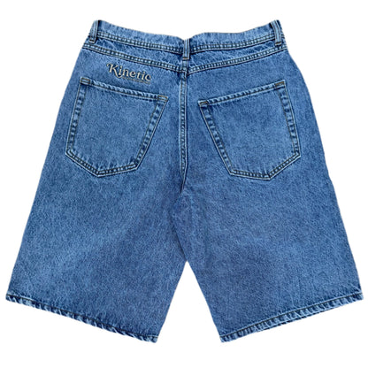 Kinetic Embroidered Baggy Denim Shorts Blue