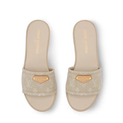 LV Lily Flat Mule Beige Denim