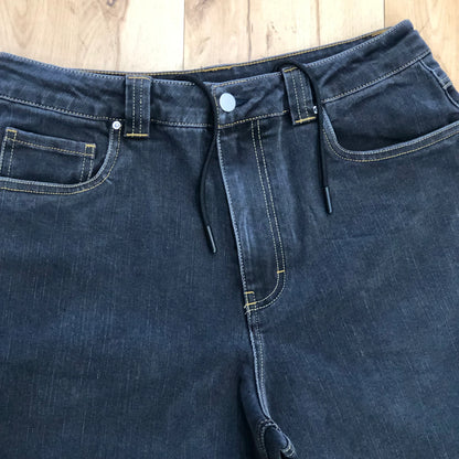 Kinetic Embroidered Baggy Denim Pants Black Gold Stitch