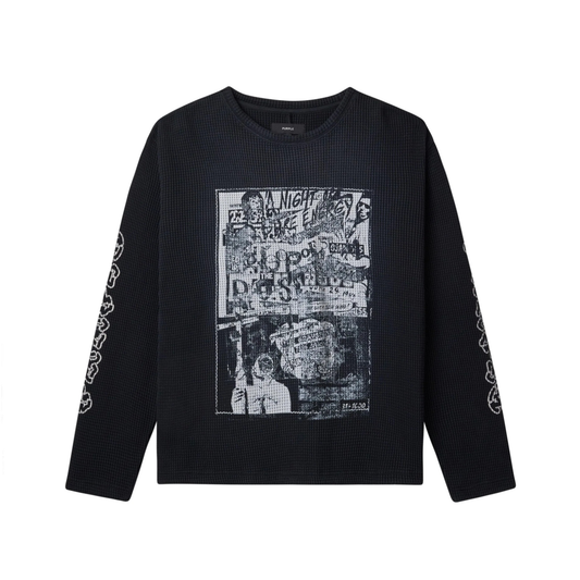 Purple Waffle Knit Long Sleeve - Black