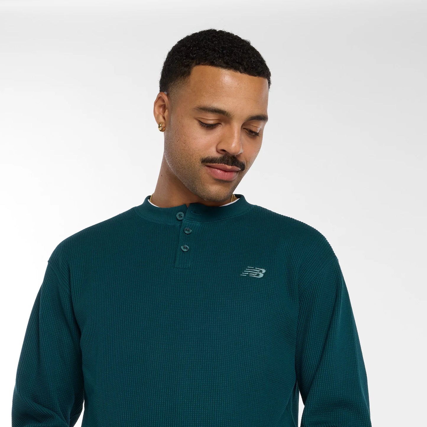New Balance Numeric Waffle Knit Long Sleeve Henley Spruce