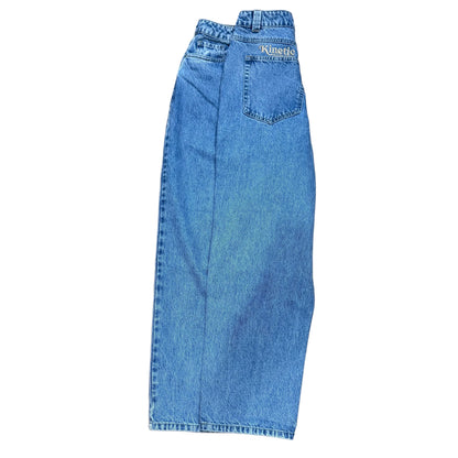 Kinetic Embroidered Baggy Denim Pants Blue